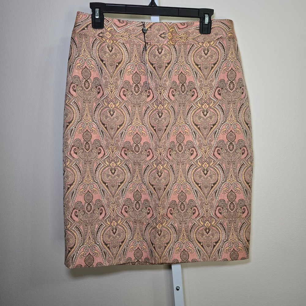 Talbots Paisley Pencil Skirt Career Office Party Peach Gold Ladies Size 10